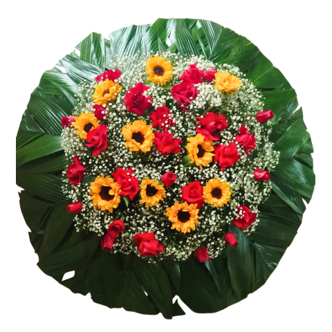 Coroa de Flor c/ Rosas e Girassóis 1,10mt 